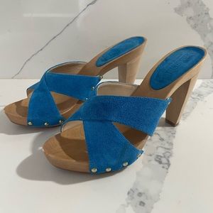 Blue Suede Women's Heeled Sandals